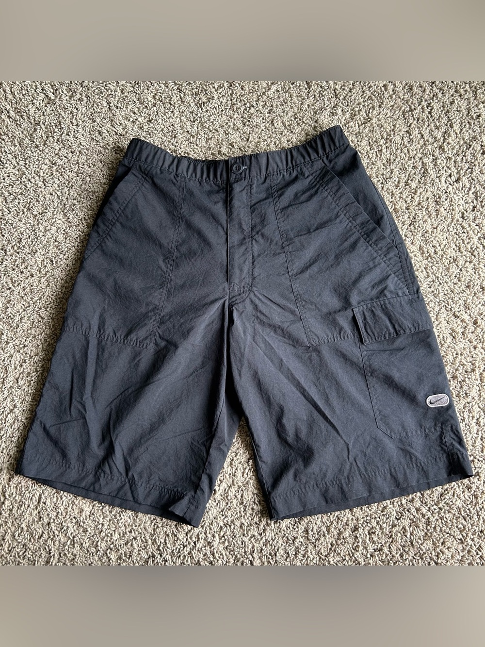 Vtg Y2K Nike Silver Tag Cargo Shorts Mens Large (30x12) Black Signature Swoosh